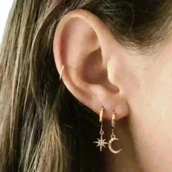 COPY - Gold Huggie Hoop Moon Star Pendant Earrings NWT - Picture 4 of 5